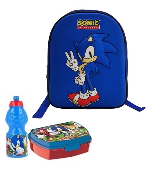 Sonic børnehavestart sæt , rygsæk 3D -madkasse-drikkedunk